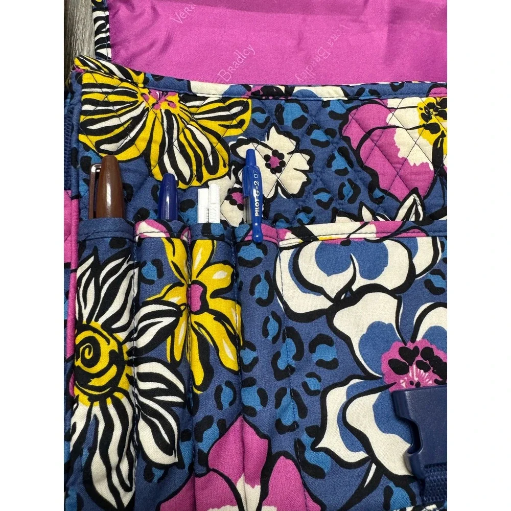 Vera Bradley Floral Leopard Quilted Cotton Messenger Bag Blue Pink Crossbody